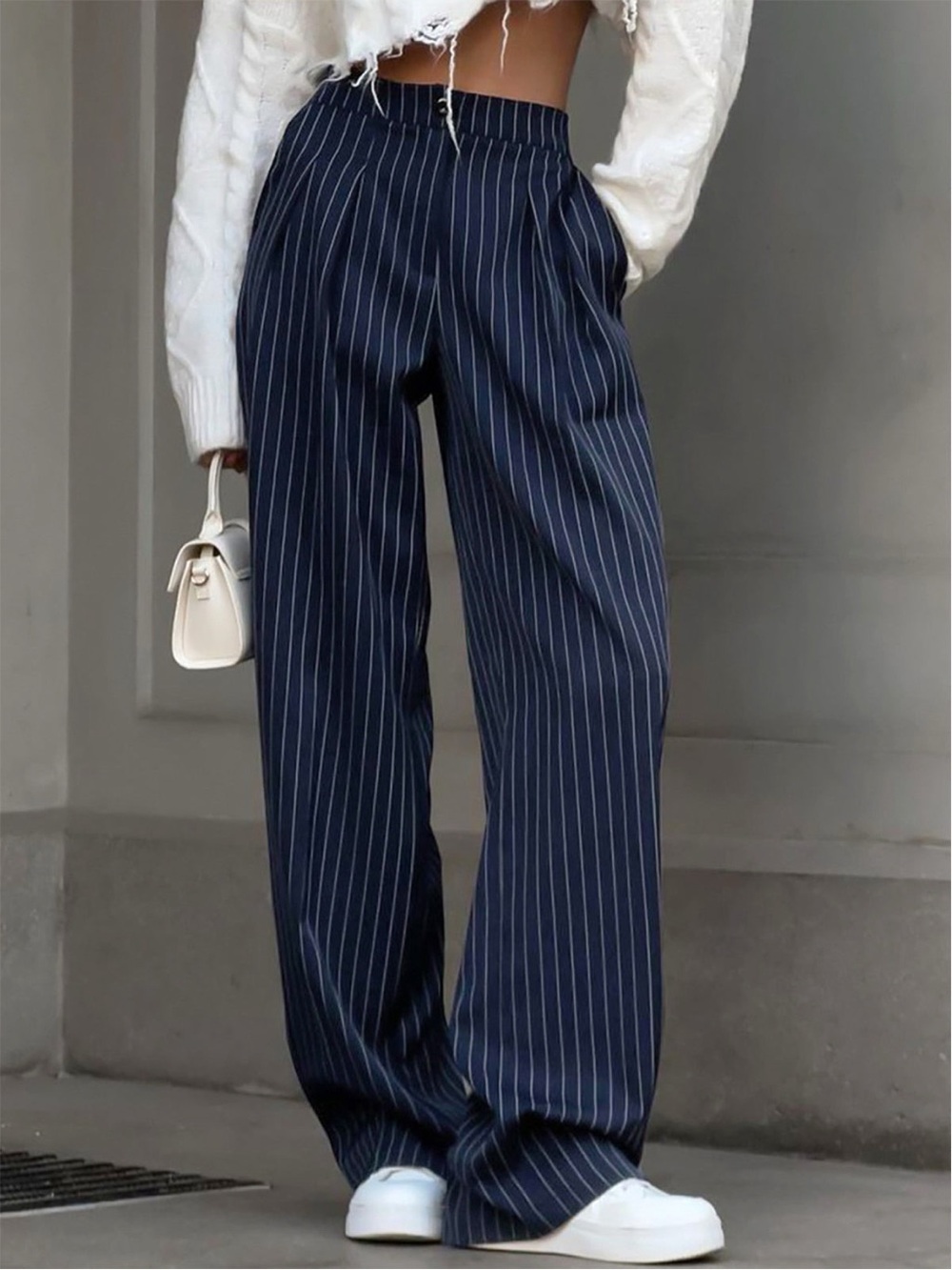Commense Navy Pinstripe Wide Leg Pants - Picture 4 of 7